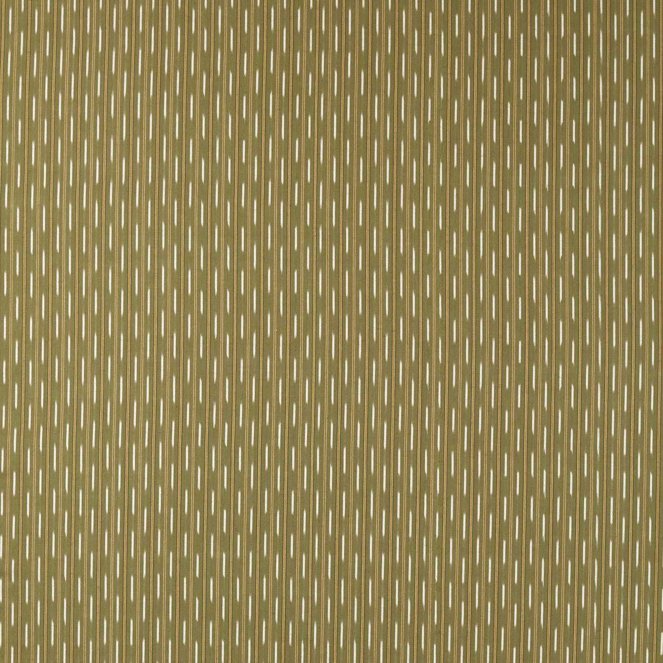 Olive and gold narrow striped fabric with small vertical dash motifs