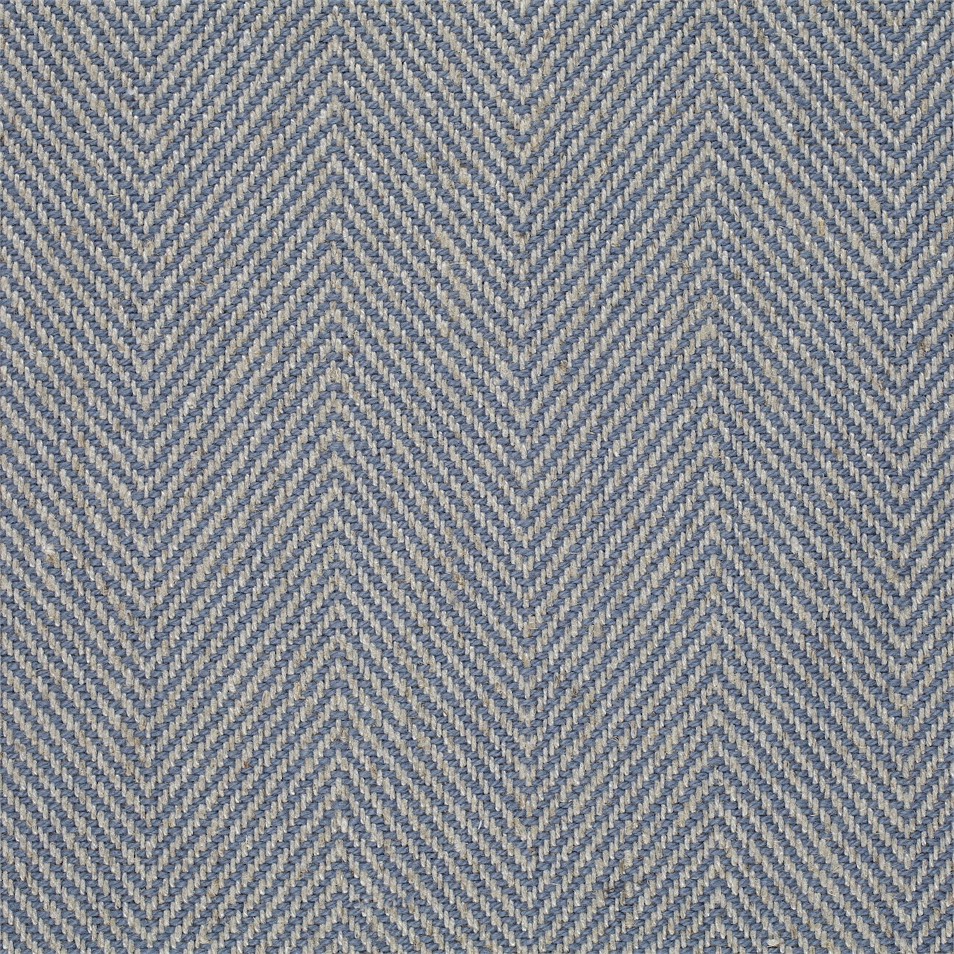 Blue and beige chevron woven fabric with a dense textured surface
