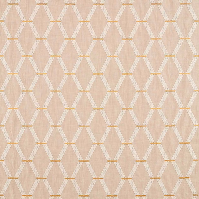 Ochre and cream geometric woven fabric with medium-scale lattice pattern