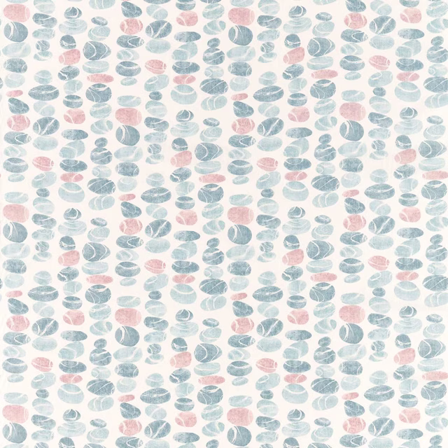 Pastel pebble print fabric in sky blue, aqua, and blush on cream