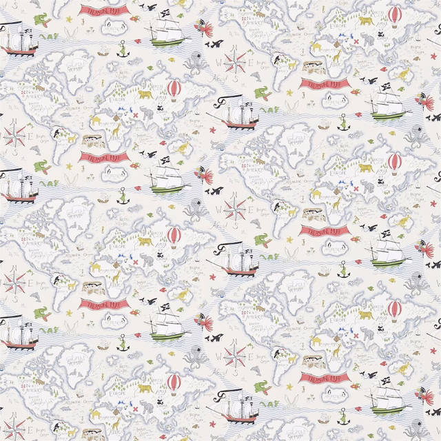 Vanilla wallpaper with blue-grey maps, ships, compass roses and red balloons