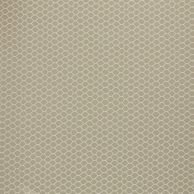 Close-up of soft stone beige geometric net fabric with fine cream outlines