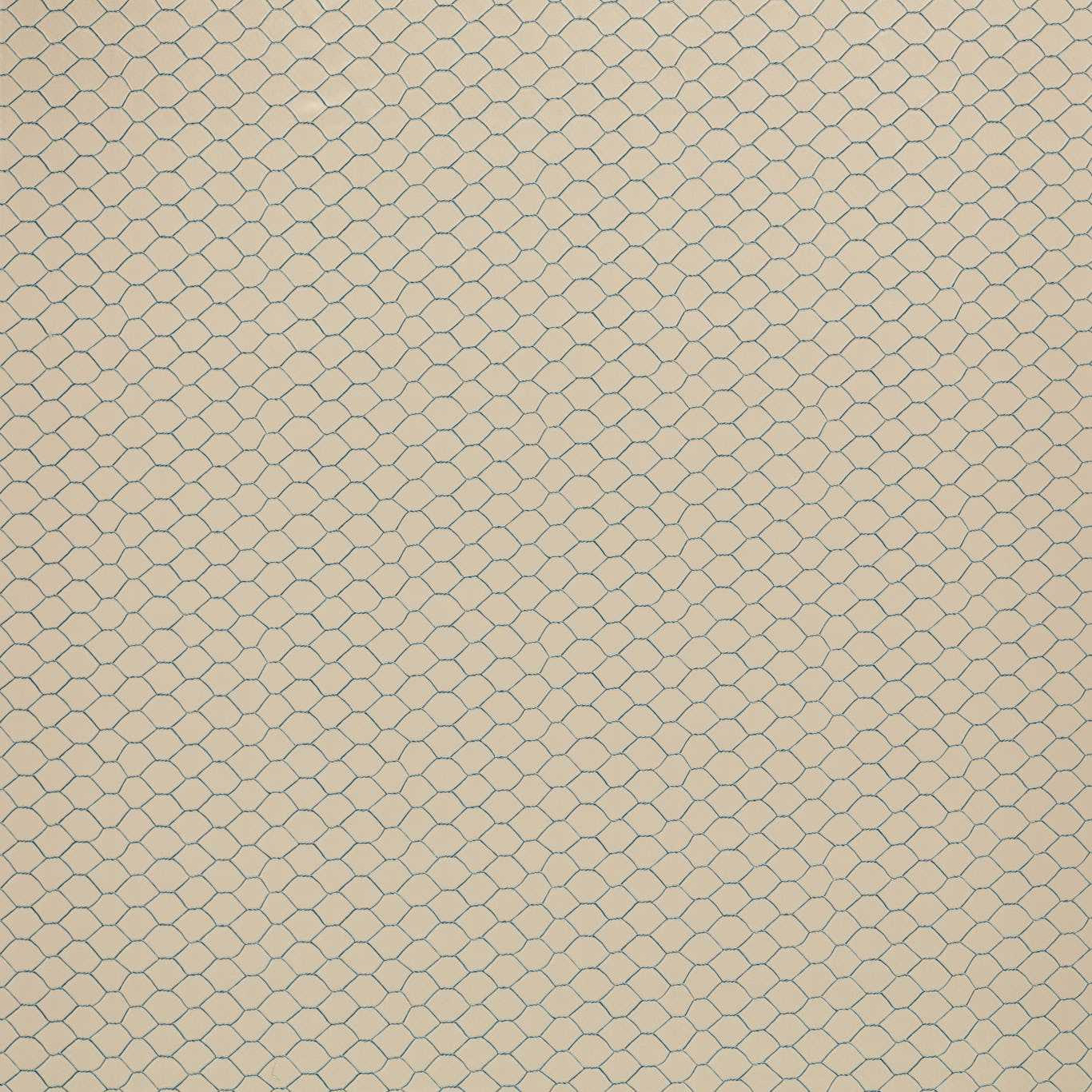 Cream fabric swatch with fine blue-grey net-like geometric pattern