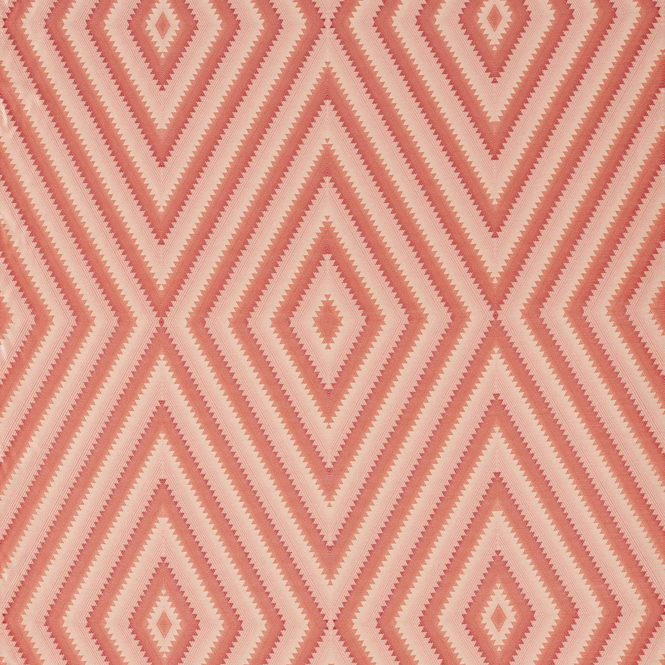 Pink and cream geometric diamond fabric with zigzag stripes and woven texture