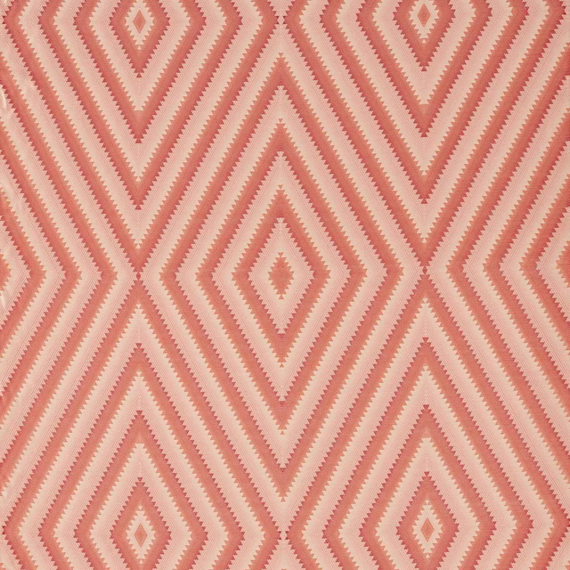 Pink and cream geometric diamond fabric with zigzag stripes and woven texture