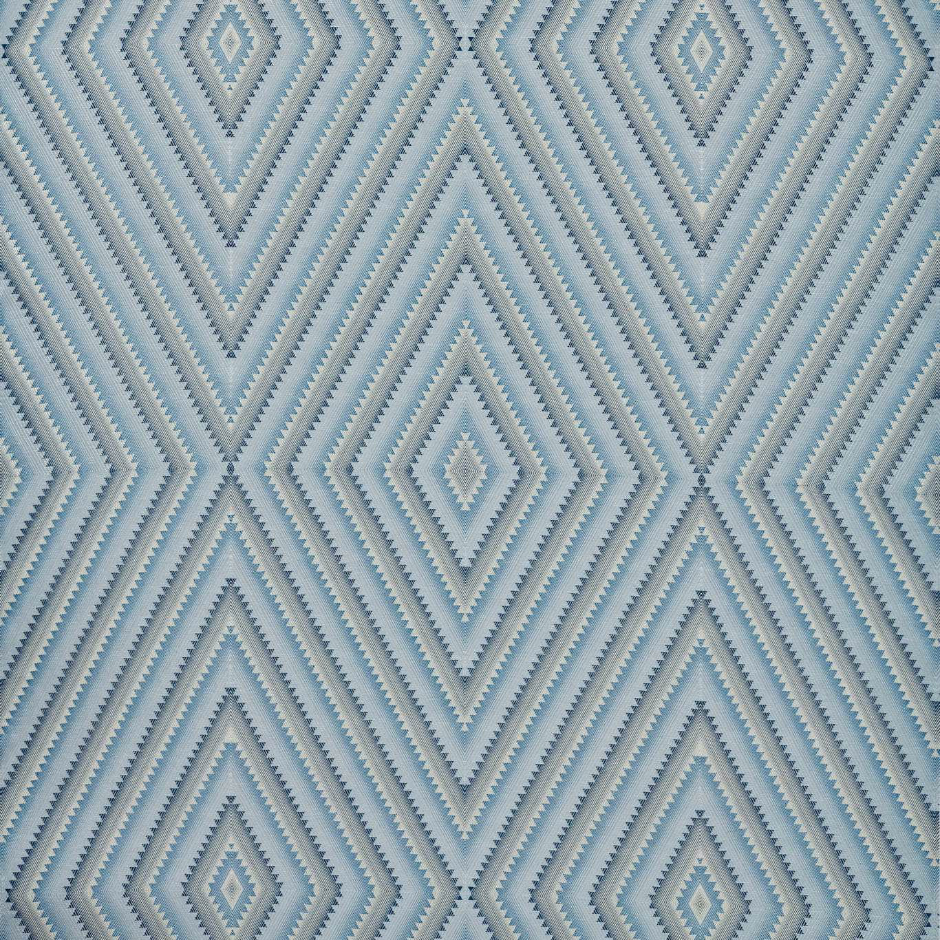 Blue and pale grey geometric diamond fabric with sharp zigzag woven details