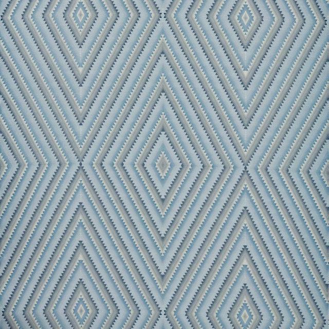 Blue and pale grey geometric diamond fabric with sharp zigzag woven details
