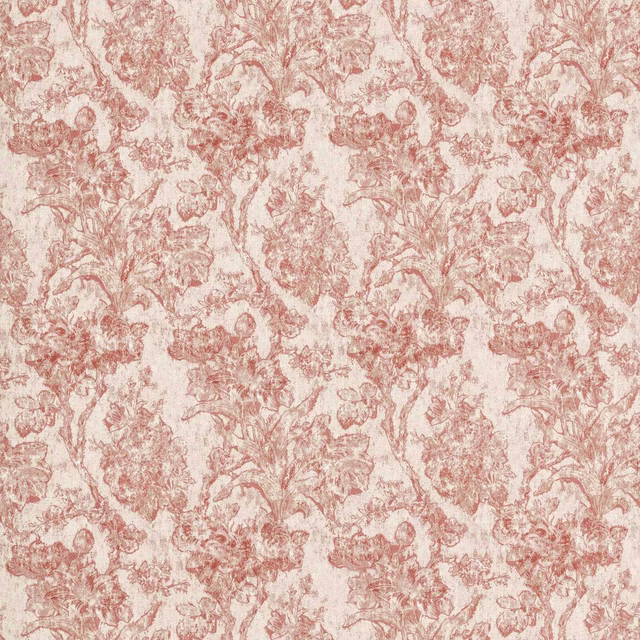 Large-scale faded pink floral toile on a pale putty ground