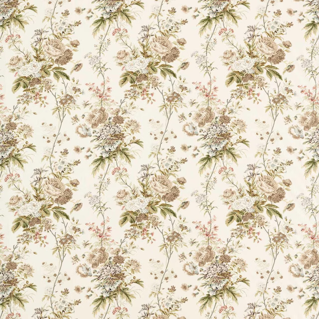 Cream floral fabric with walnut, sage and blush bouquet trails