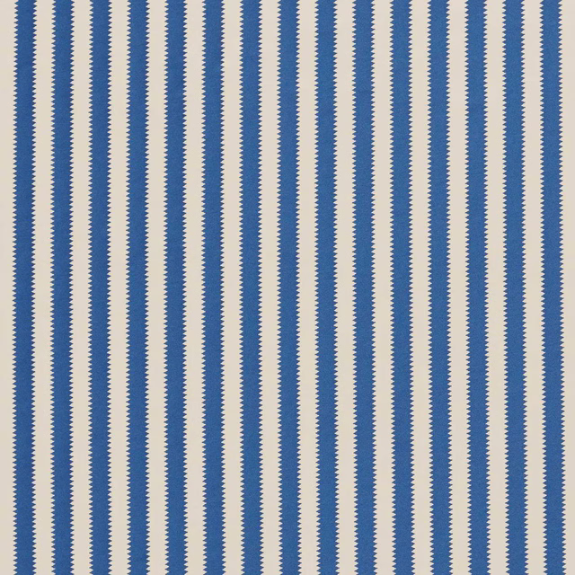 Vertical cobalt-blue serrated stripes on a pale linen ground