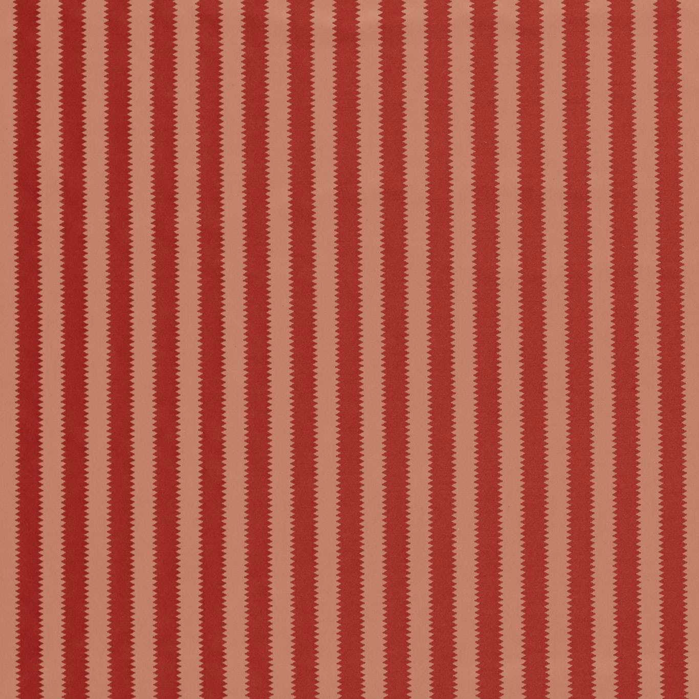 Vertical madder red stripes on a sandstone woven fabric with zigzag edges