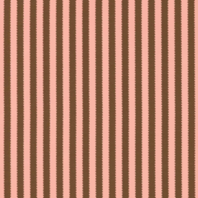 Vertical blush pink and walnut striped woven fabric swatch with fine saw-tooth edges