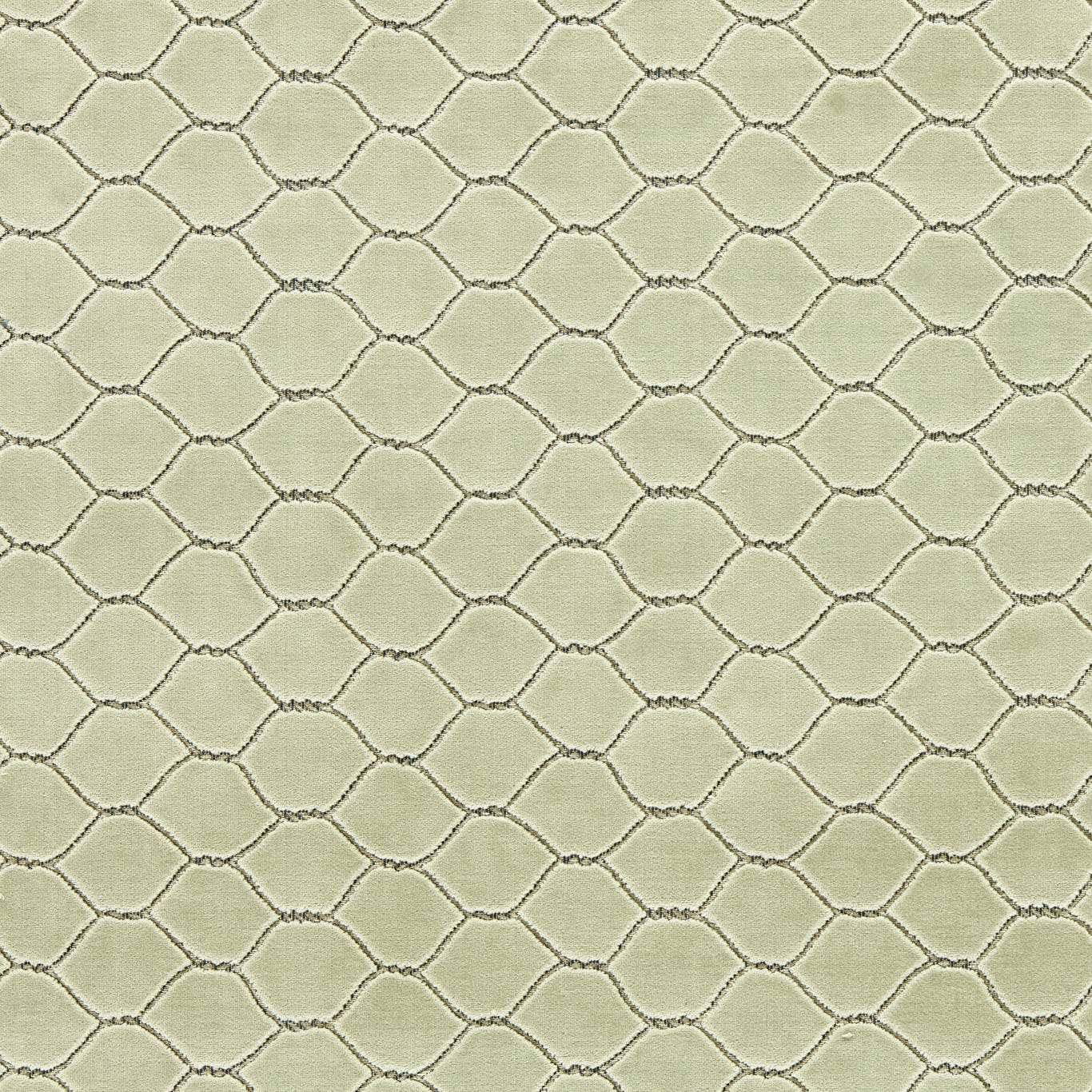 Pale pistachio velvet with small interlocking geometric pattern and soft sheen