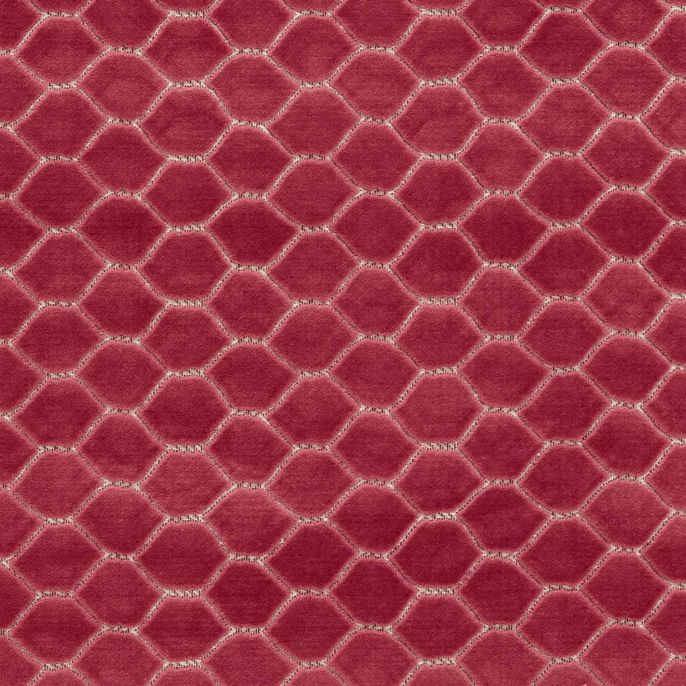 Deep carmine red velvet with a small geometric lattice pattern