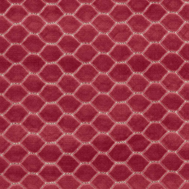 Deep carmine red velvet with a small geometric lattice pattern