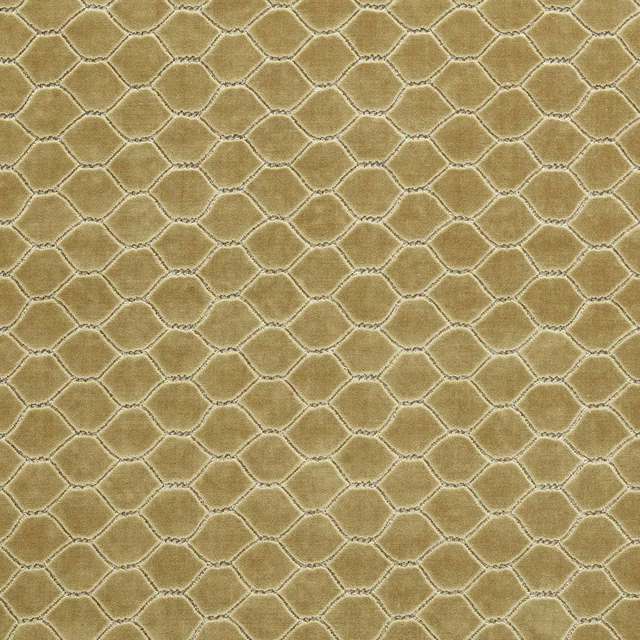Muted antique-gold velvet with raised geometric hexagon pattern