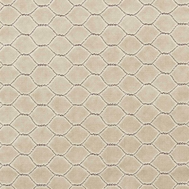 Soft oat-cream velvet swatch with small geometric lozenge pattern and subtle textured outline