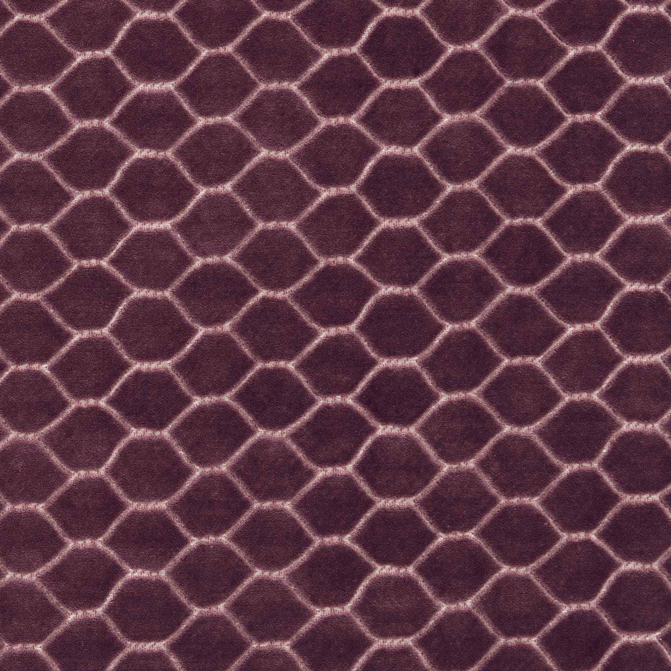 Plum velvet swatch with small geometric lattice and soft pale outlines
