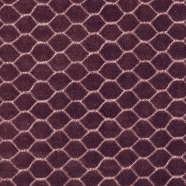Plum velvet swatch with small geometric lattice and soft pale outlines