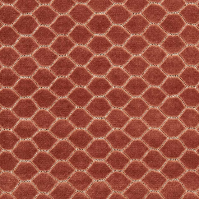 Terracotta velvet with rounded diamond lattice and soft pile sheen
