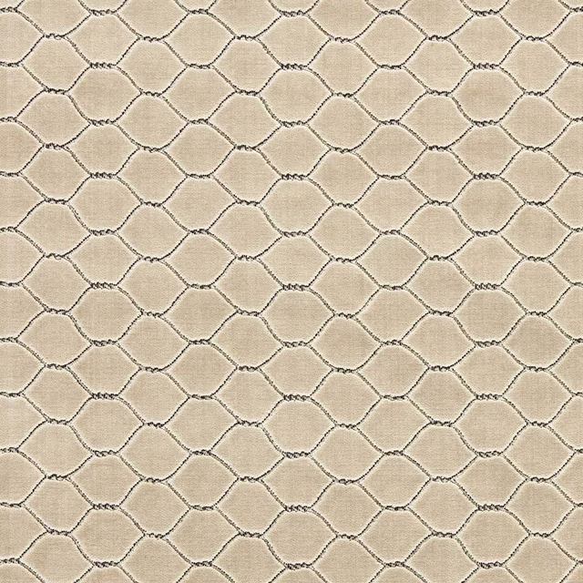 Stone-beige geometric velvet with small dark outlined lozenge repeat