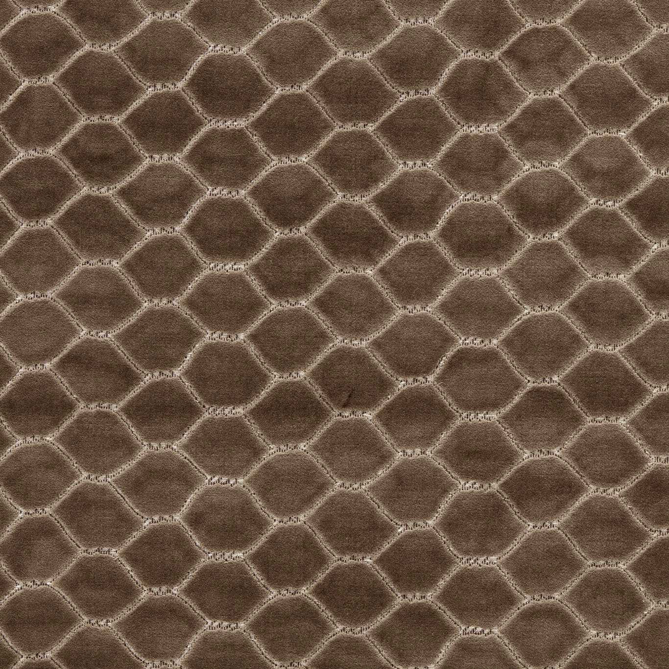 Walnut brown geometric velvet with rounded diamond pattern and soft pile sheen