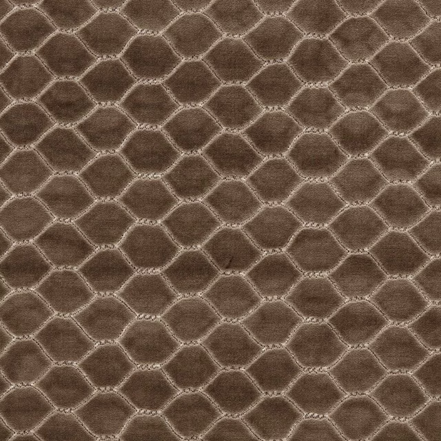 Walnut brown geometric velvet with rounded diamond pattern and soft pile sheen