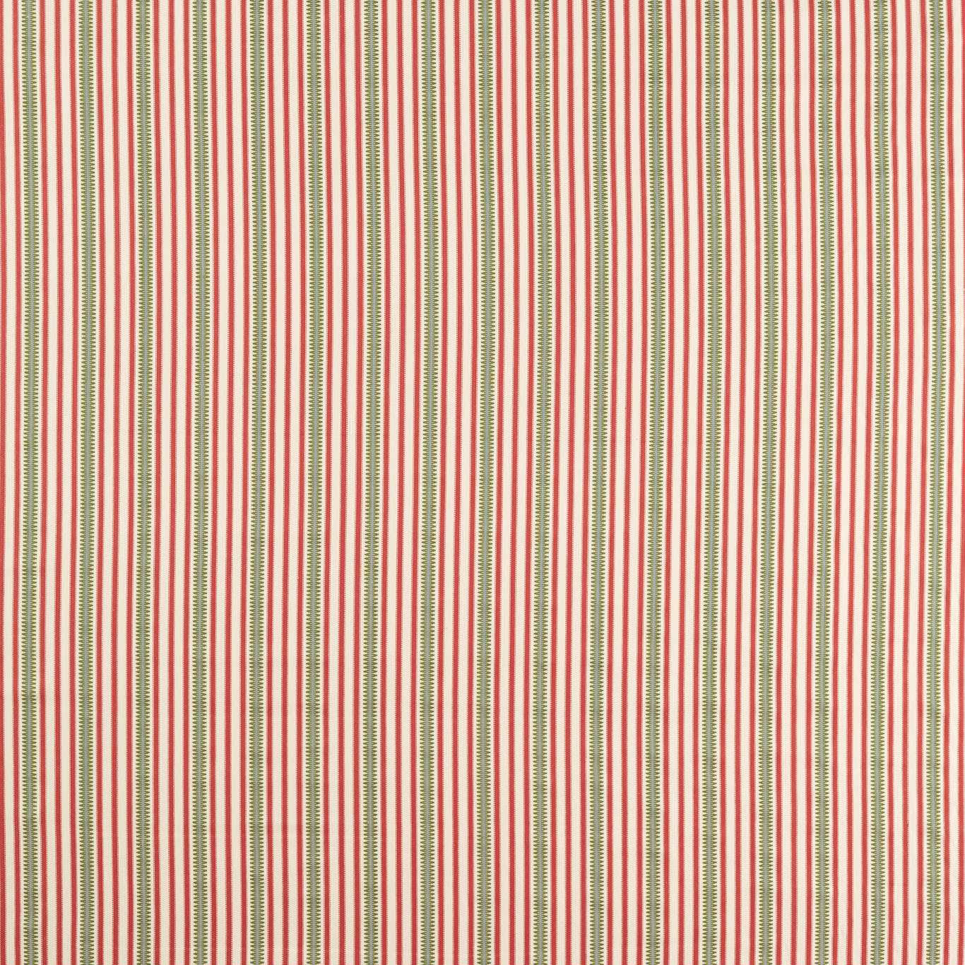 Narrow berry red and leaf green stripes on a cream woven fabric