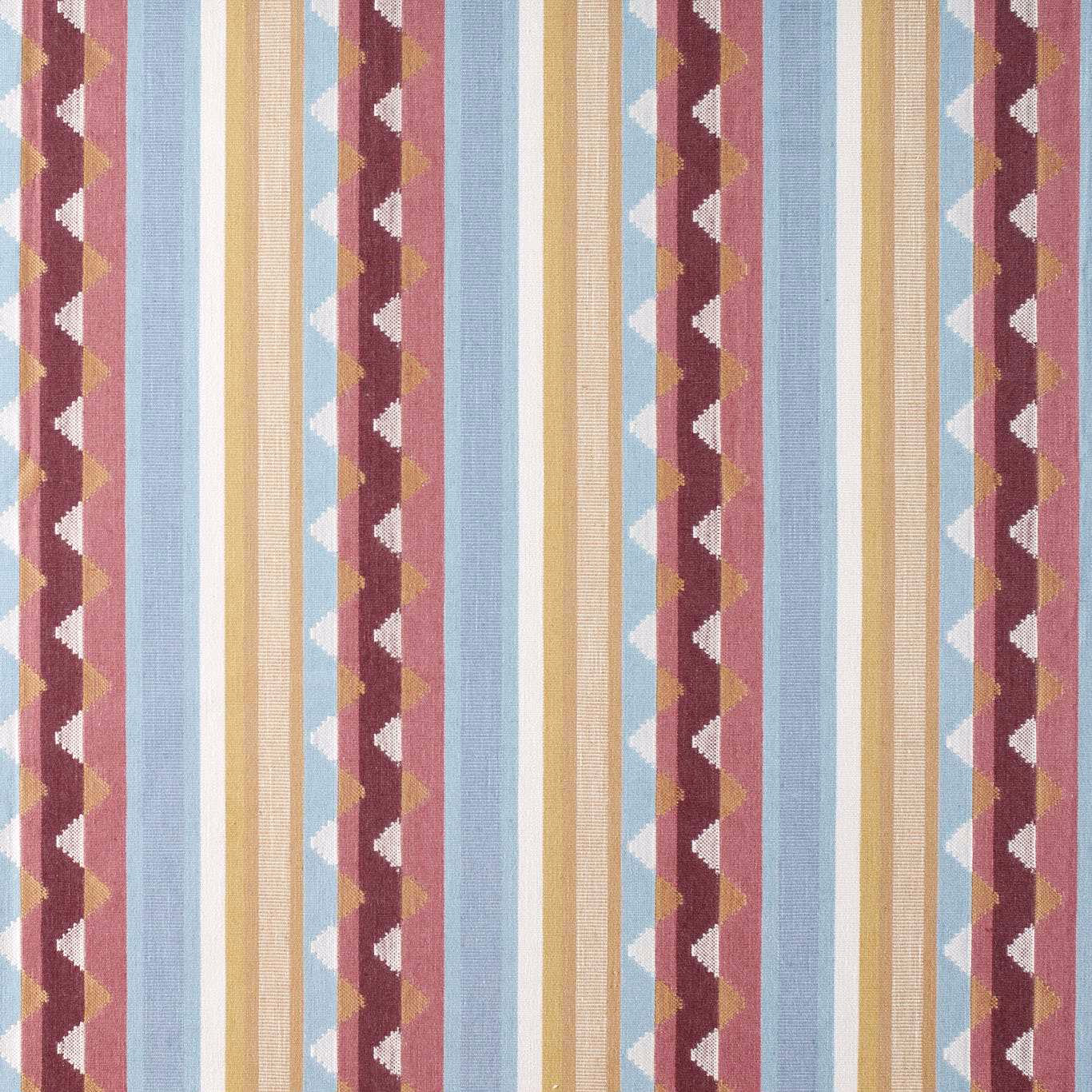 Vertical damson and medlar striped woven fabric with zig-zag accents