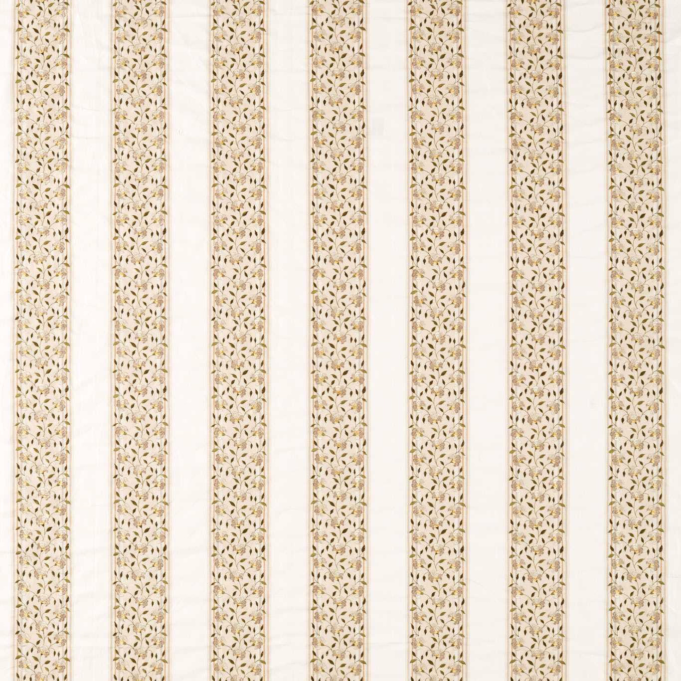 Cream striped fabric with tiny lichen and white blossom floral trails