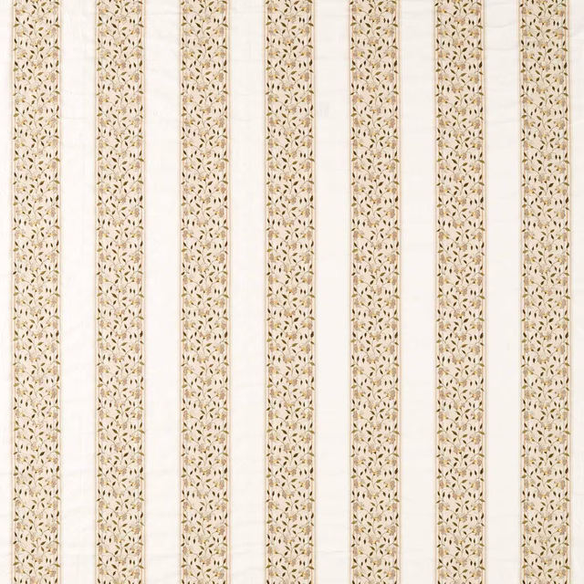 Cream striped fabric with tiny lichen and white blossom floral trails