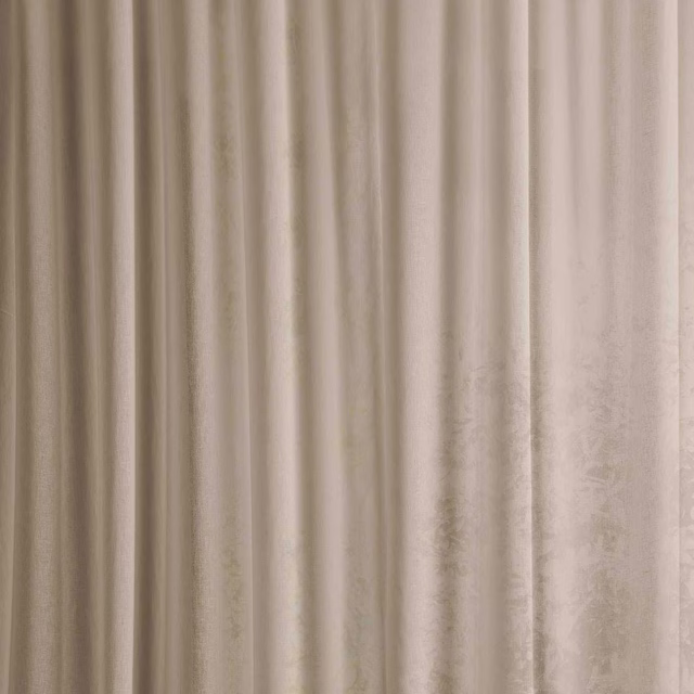 Soft beige sheer fabric with subtle slubbed texture and vertical folds