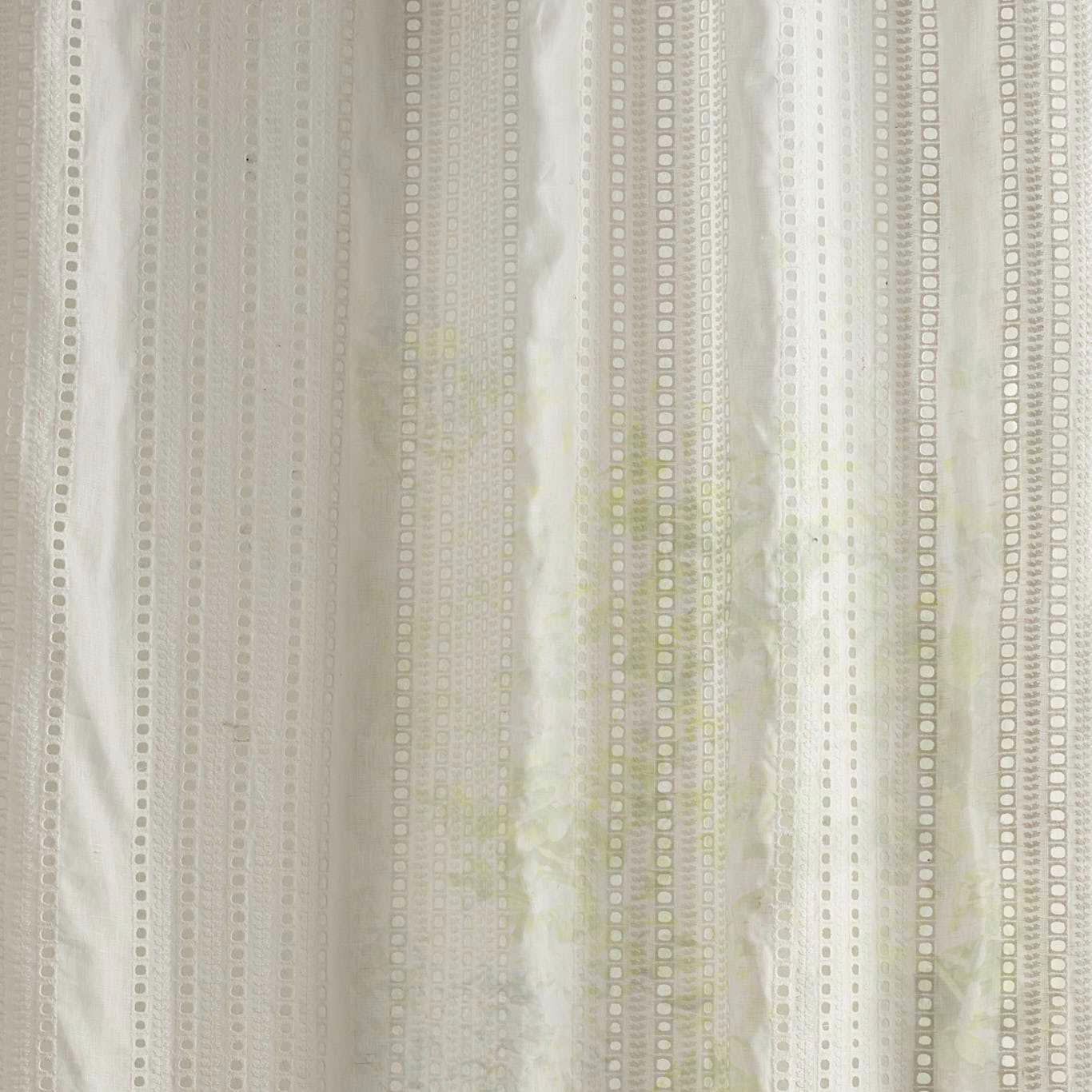 Sheer cream fabric with vertical dotted stripes and pale seaspray tint