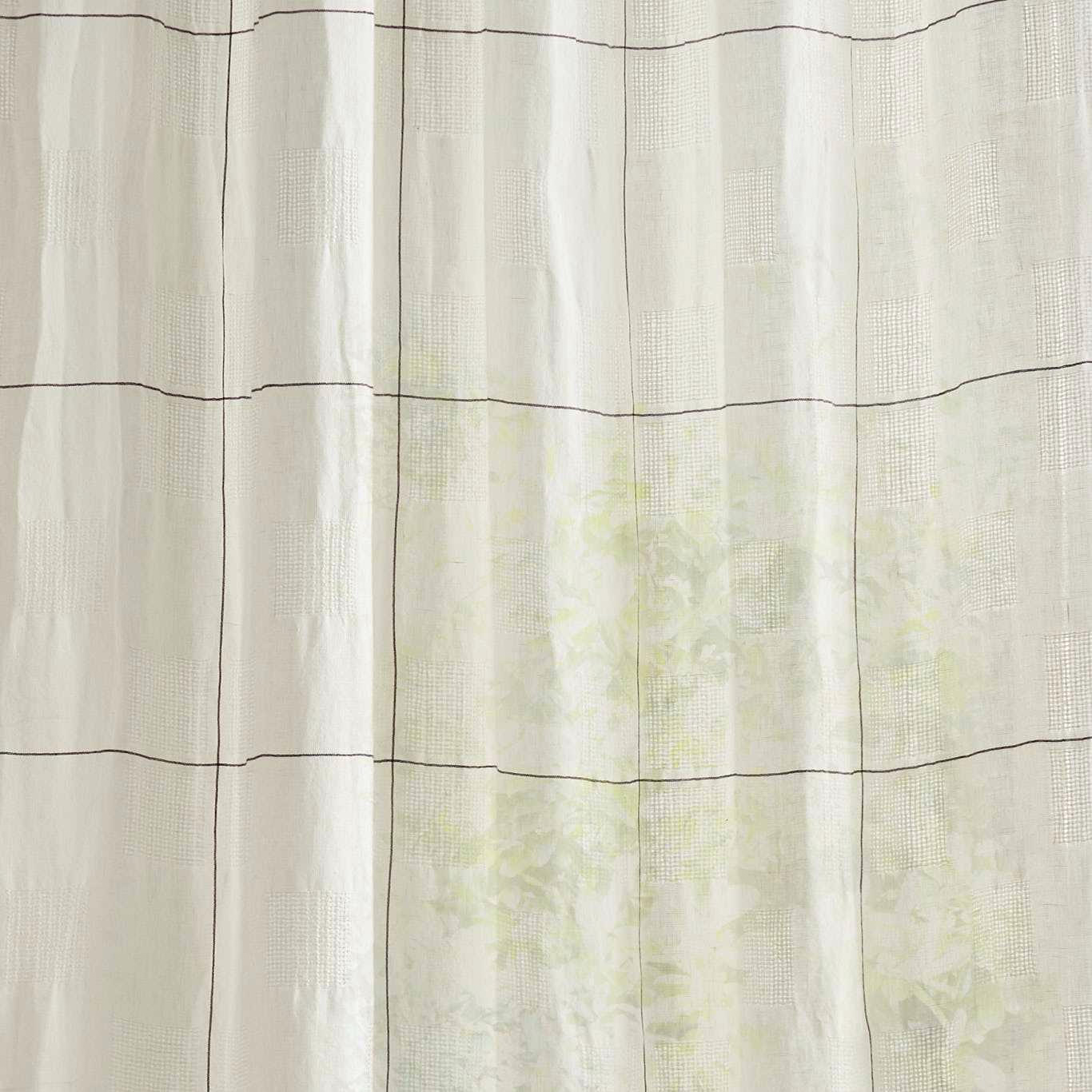 Creamy sheer check fabric with soft seaspray tint and fine woven grid