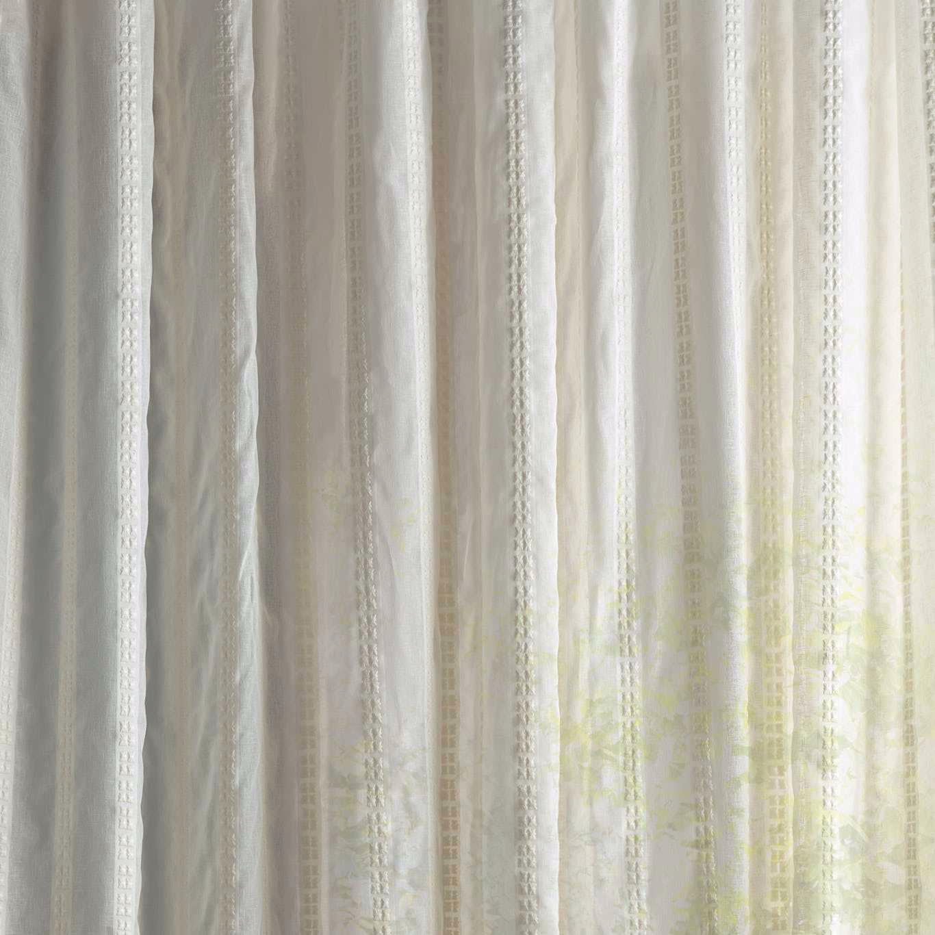 Sheer striped fabric in soft seaspray white with fine vertical texture