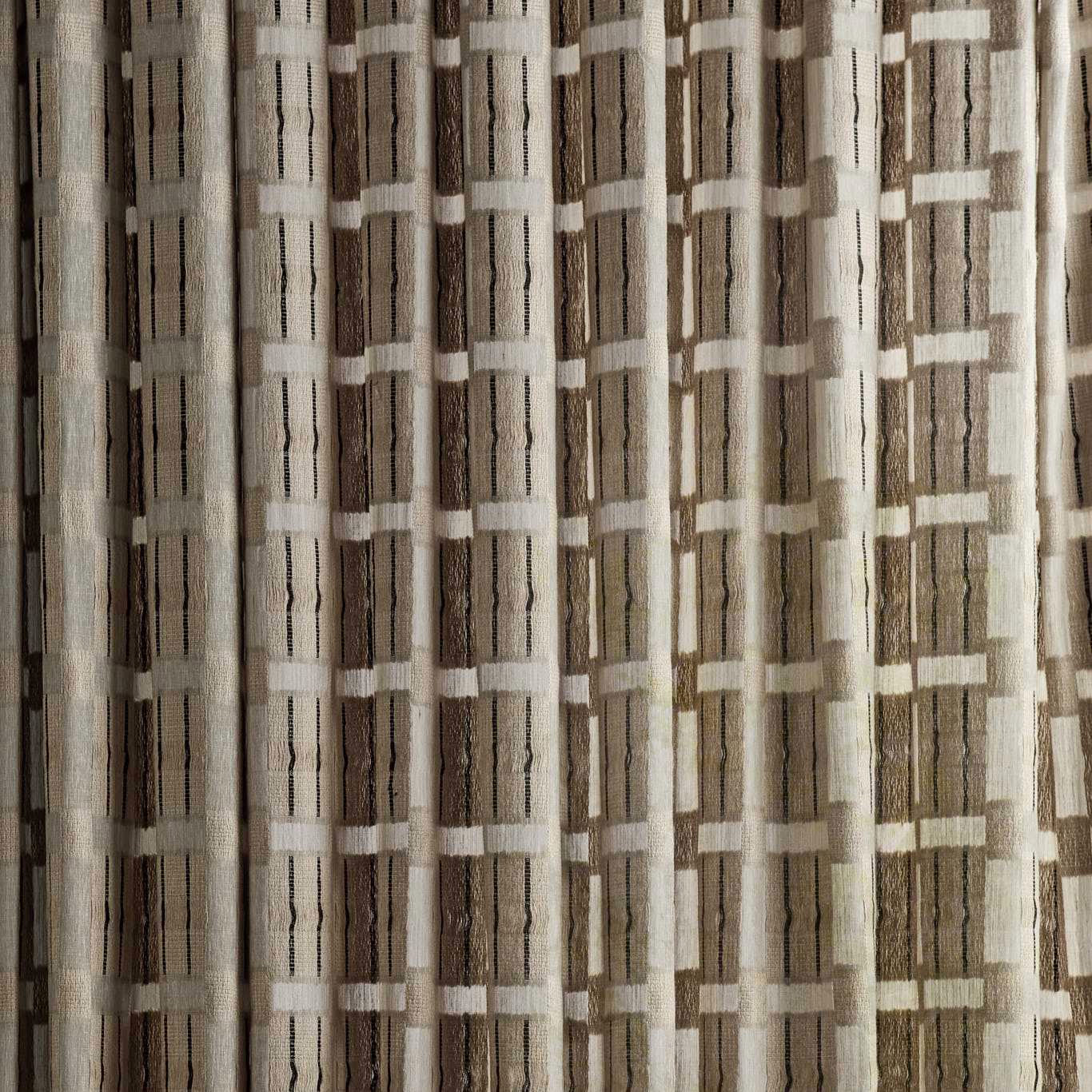 Taupe and ivory geometric woven fabric with narrow dark vertical accents