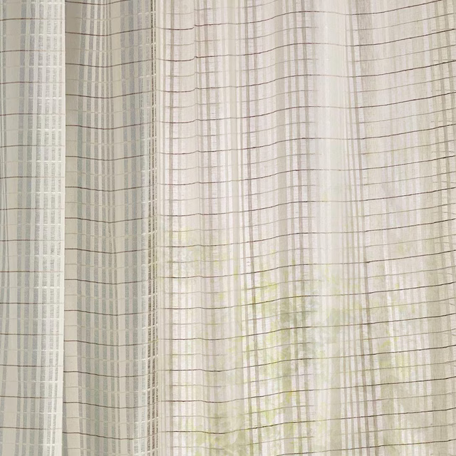 Pale cream sheer fabric with fine striped weave and subtle vertical texture