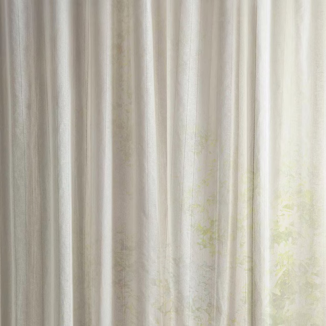 Sheer cream-white striped fabric with subtle vertical weave and pale translucent light