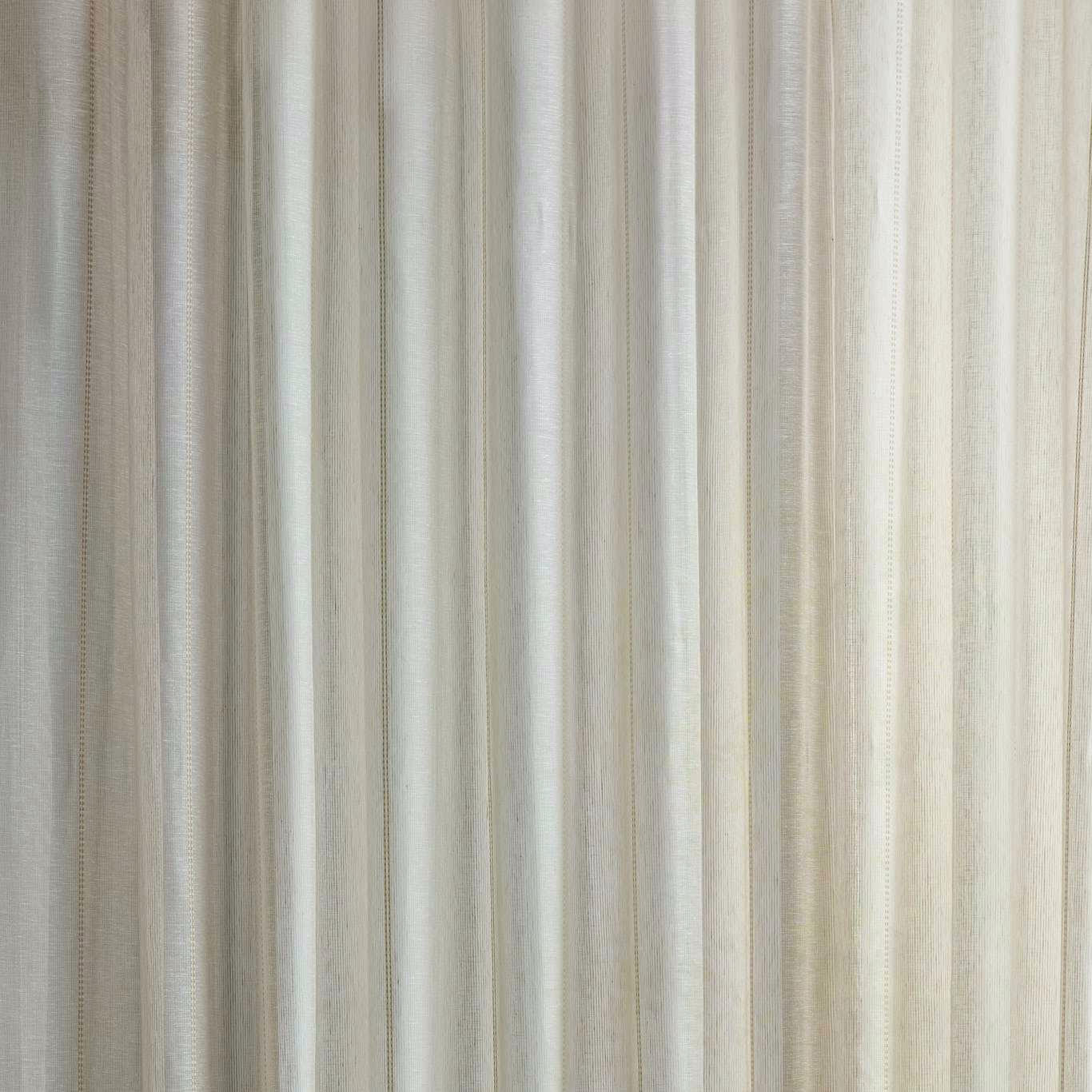 Sheer striped fabric in warm sandy beige and ivory with fine vertical texture