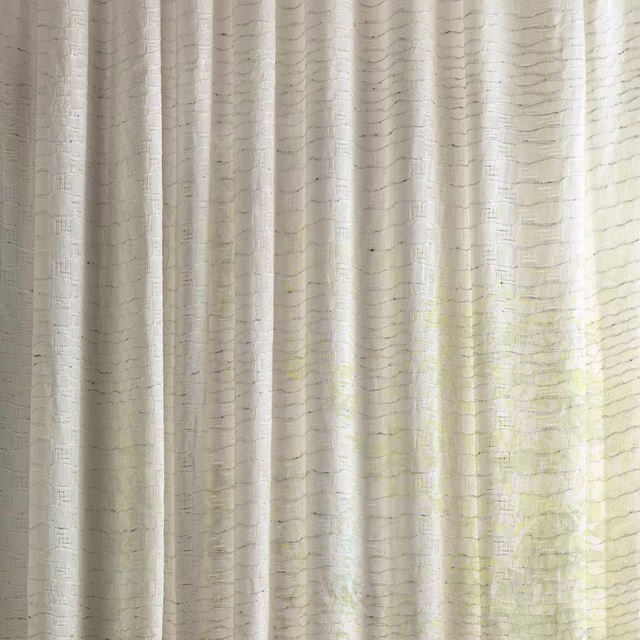 Pale sheer fabric with soft cream stripes, pewter flecking and subtle seaspray undertones