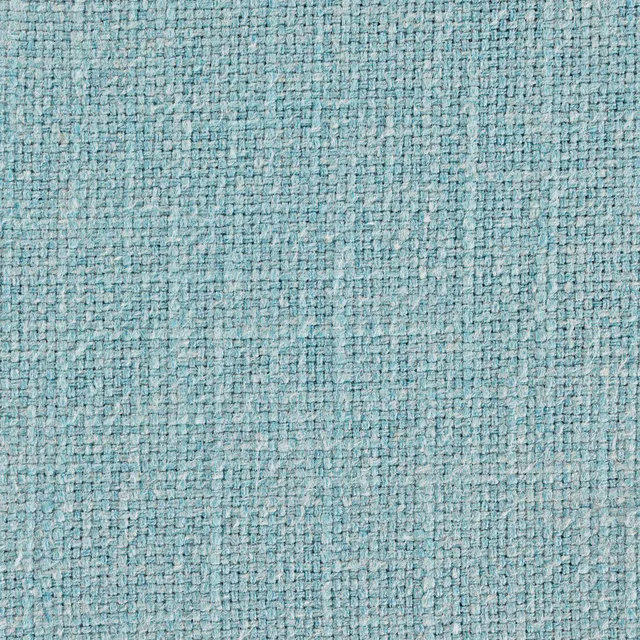 Close-up of aqua-blue woven fabric with a textured, nubbly surface