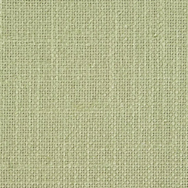 Close-up of pale aloe green woven fabric with a neat basket texture