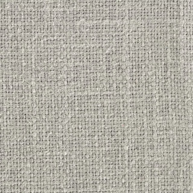 Close-up of pale silver-grey woven upholstery fabric with a textured basket weave