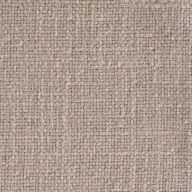 Close-up of warm mushroom beige woven fabric with a textured basket weave