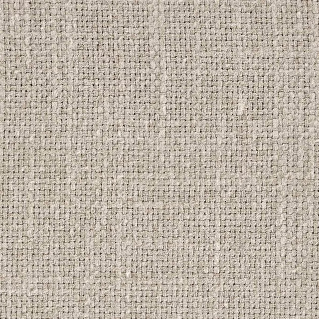 Close-up of warm greige woven fabric with a nubby basket texture