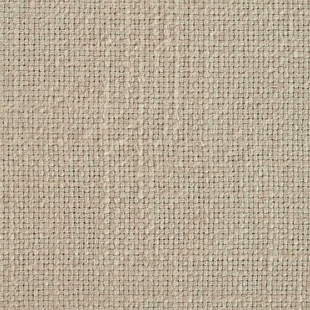 Close-up of warm beige linen-weave fabric with fine slubby texture