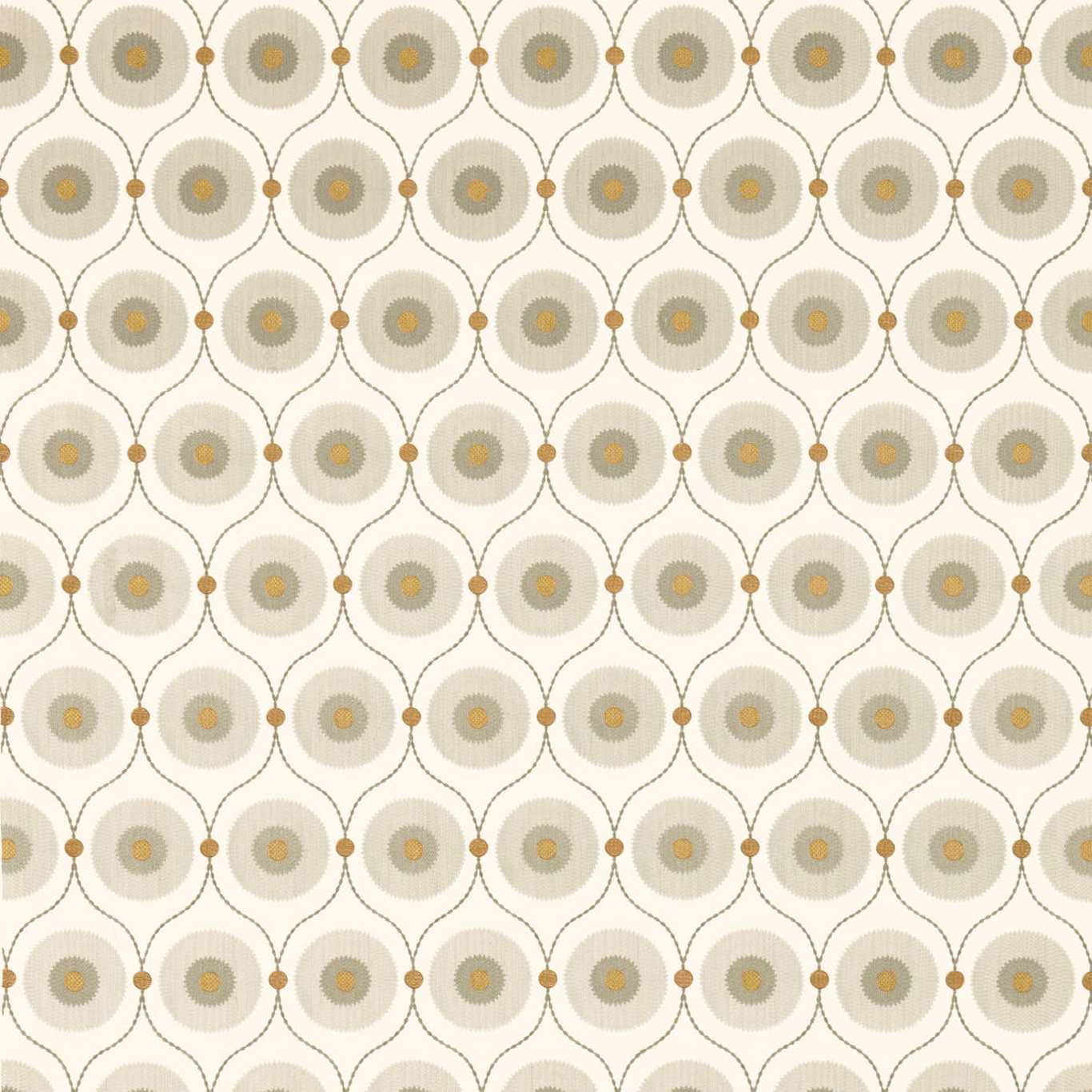 Pewter and gold circular geometric fabric on a pale ivory ground