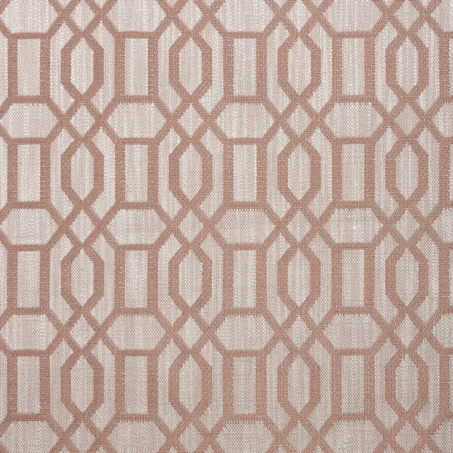 Latte beige woven fabric with dusty taupe interlocking octagons and rectangular lattice