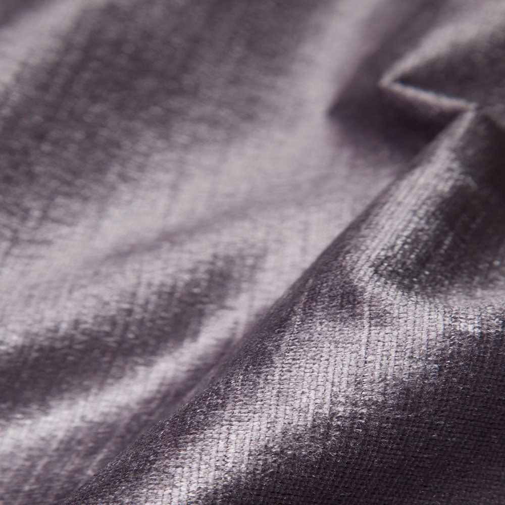 Smoky charcoal-grey plain woven fabric with cool highlights and softly lustrous folded texture