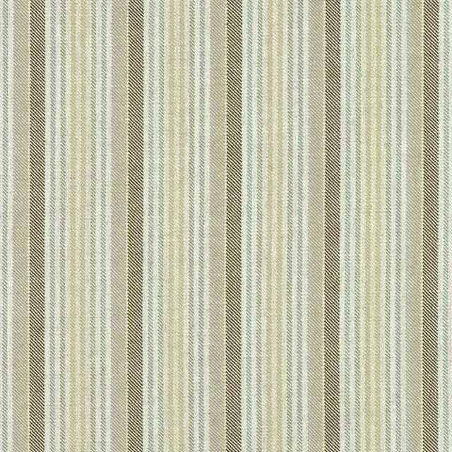 Pale sage-green woven fabric with fine vertical cream stripes and tactile texture